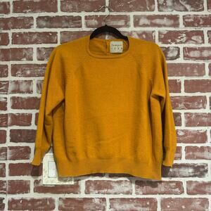 Jumper 1234 100% Cashmere Sweater M Mustard Yellow Crew Neck Back Buttons GUC